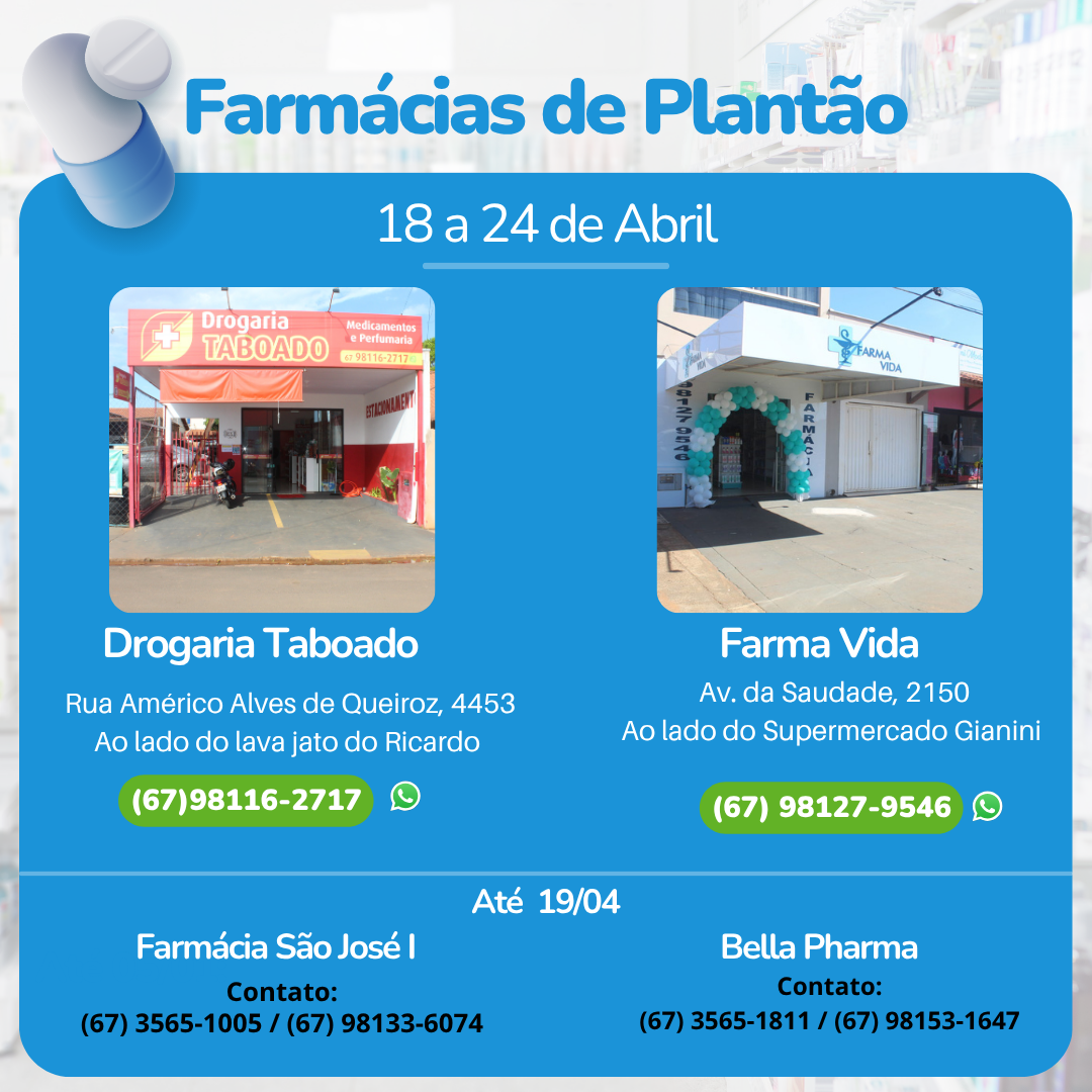 Farmácia de Plantão (18 a 24 de Abril)