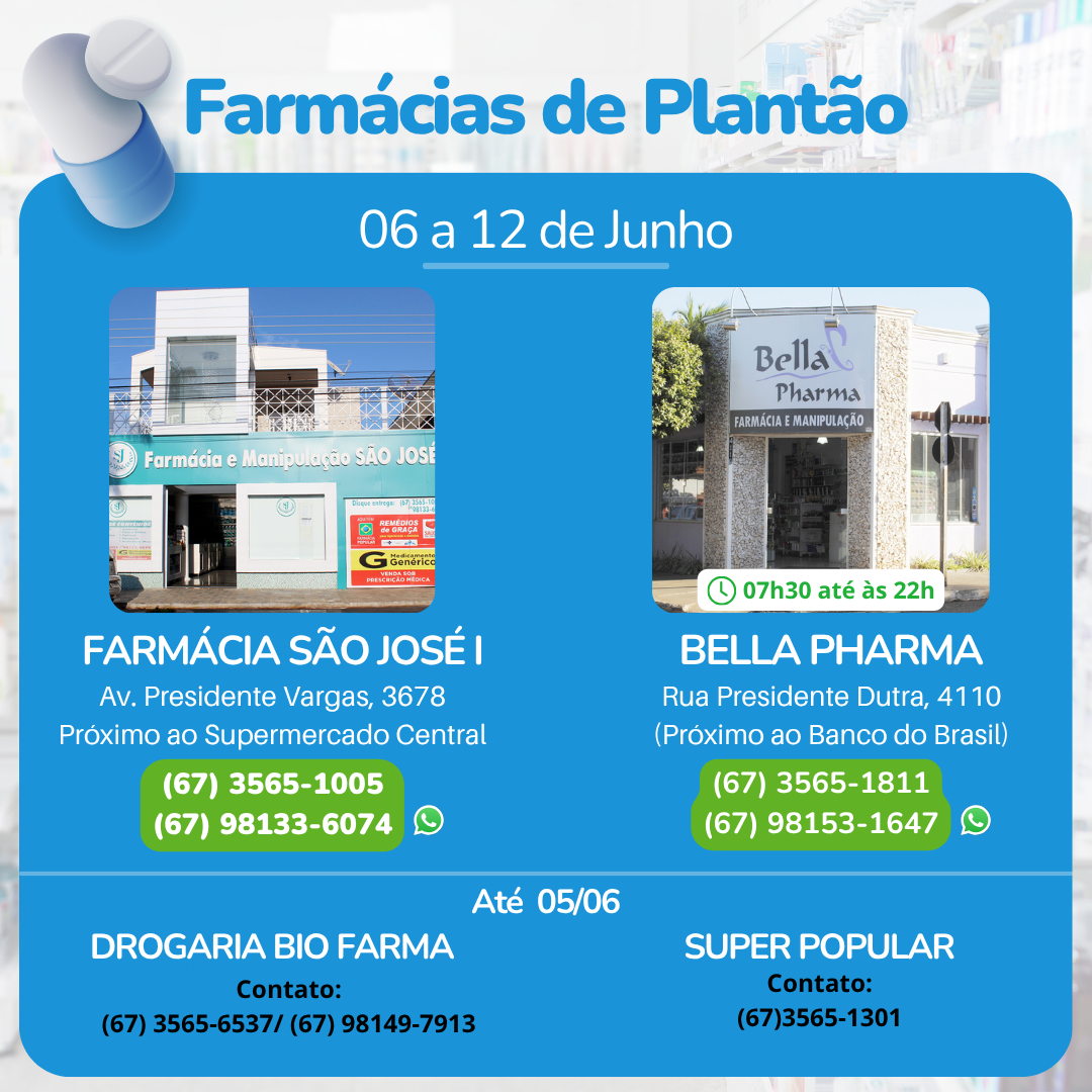 Farmácia de Plantão (06 a 12 de Junho)